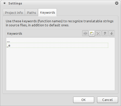 Keywords info tab of Poedit