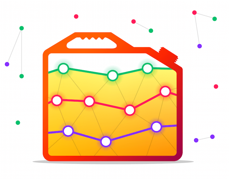 Red gas can filled with gas and data points to represent the concept of a full tank of daa.