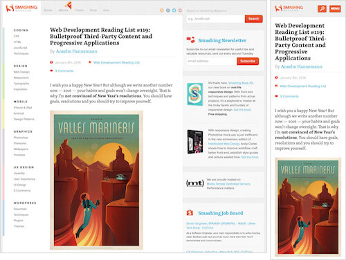 Smashing Magazine’s Responsive Website (Desktop left, Mobile right)