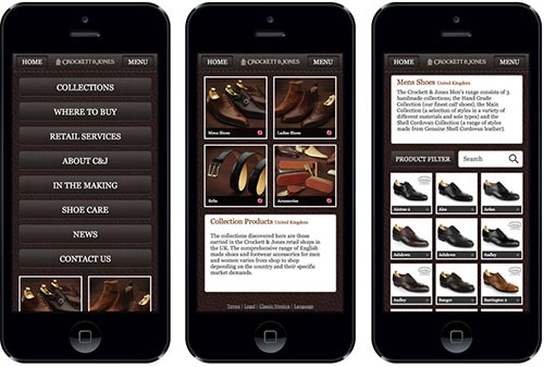 Navigation on the responsive website of Crockett & Jones’