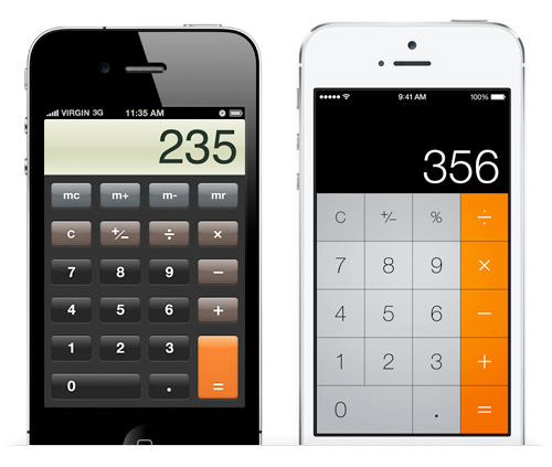 Comparison between Apple's iOS 6 and iOS 7 interfaces