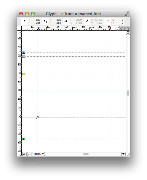 The glyph window in FontLab.