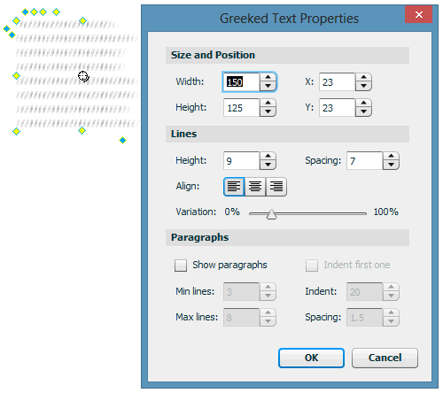 Greeked Text Smart Shape Properties