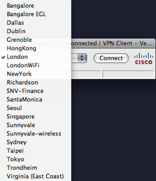 A VPN client allowing me to connect to different servers around the world