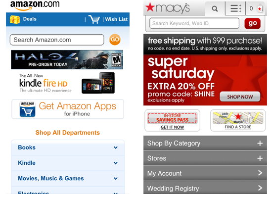 Amazon and Macy’s home pages