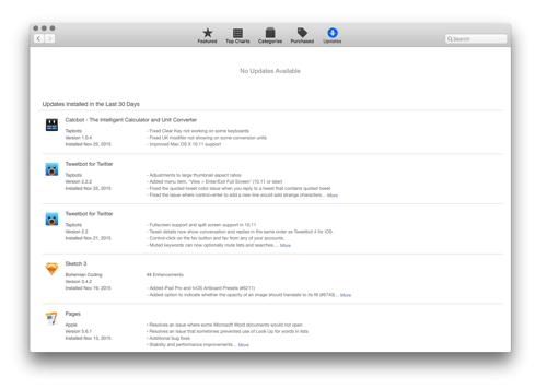 screen showing list of updates on Mac App Store