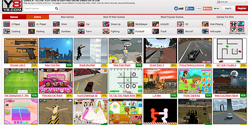 Y8 is a popular gaming website among kids, and it uses large images for navigation