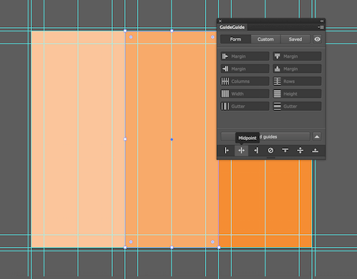 Image of an Illustrator document with the grid from before, plus column midpoints.