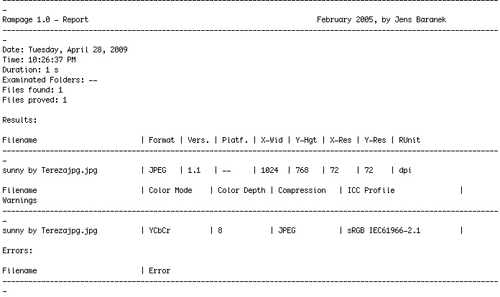 Rampage Screenshot with report file