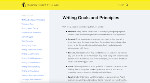 MailChimp’s extensive content style guide to writing and content