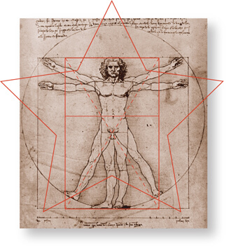The classic Vitruvian Man by Leonardo da Vinci