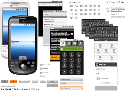 Android 1.6 Wireframe stencil for Omnigraffle