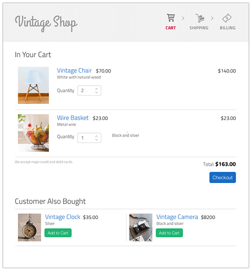 Mockup design of a cart page