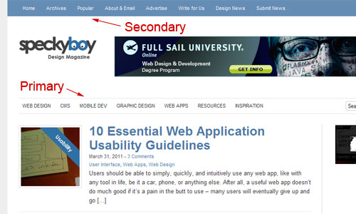 Primary Secondary Navigation
