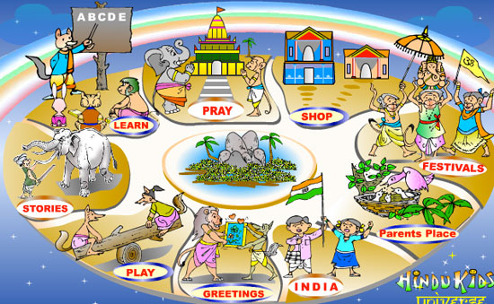 The Hindu Kids Universe website is designed to teach kids about Hindu religious theory