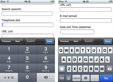 iPhone displays special HTML5 input types 