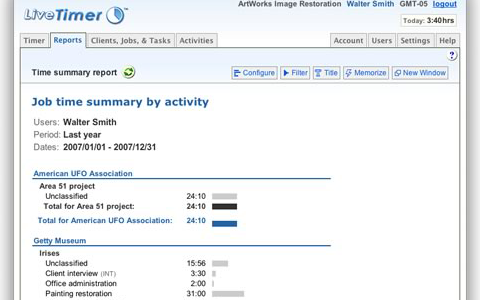 LiveTimer Summary Report Screenshot