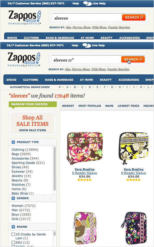 Zappos persist the users saerch query