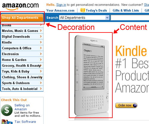 Amazon correctly differentiates between content and decoration