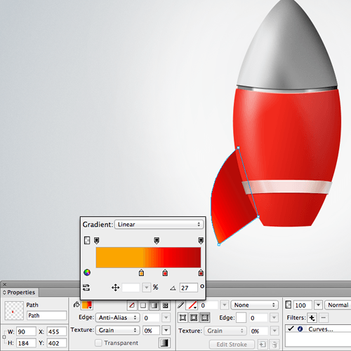 The left fin of the rocket