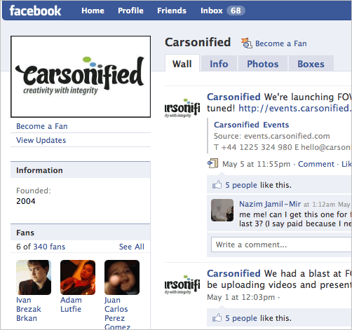 Carsonified Fan Page on Facebook