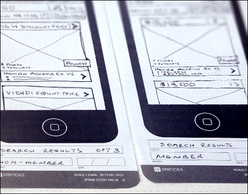 Initial sketches for mobile screens