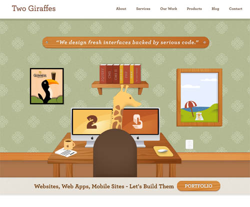 Two Giraffes' illustration rich homepage design
