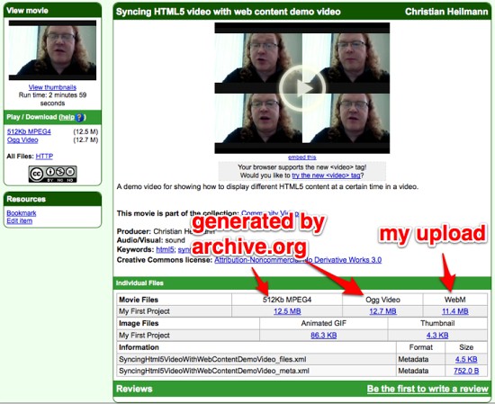 Different versions of an uploaded video by archive.org