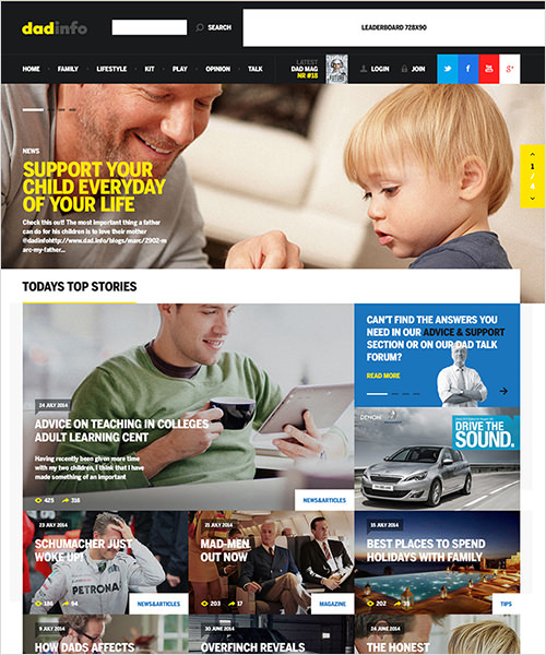 Homepage design of Dad Info