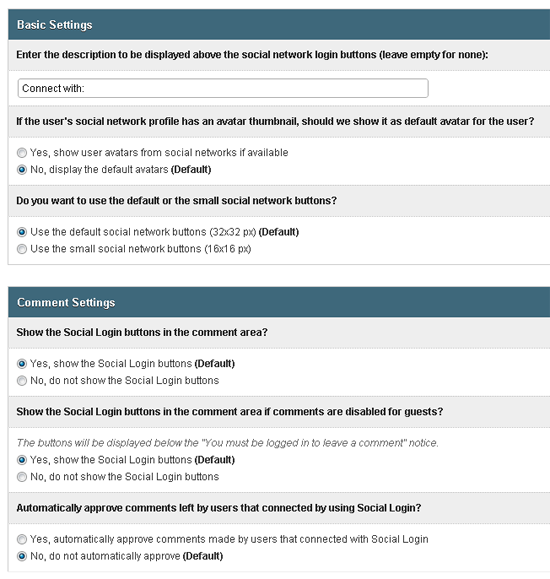 Social Login Settings