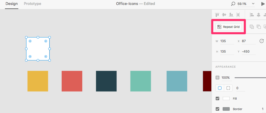 Create a square above palette colors and click on Repeat Grid