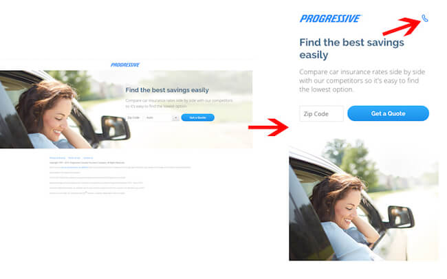 Progressive Insurance landing page