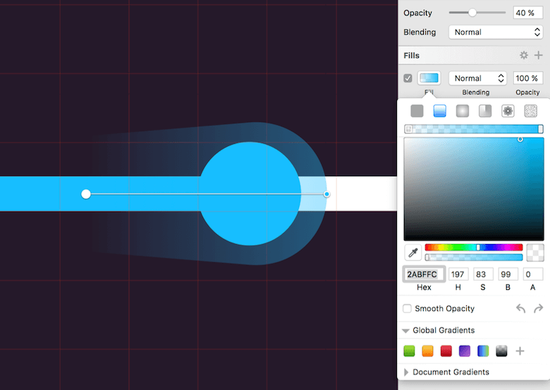 The finished comet tail with the correct gradient properties.