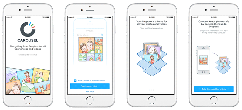 Initial screens in Dropbox Carousel