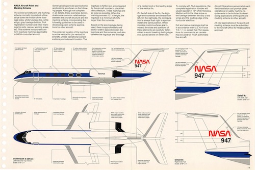 A page from the NASA Graphics Manual depicting logo placement on space shuttle
