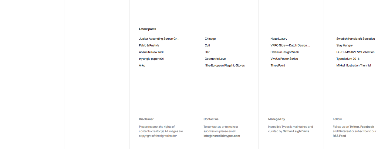 Screenshot of the footer from the home page of the Incredible Types website