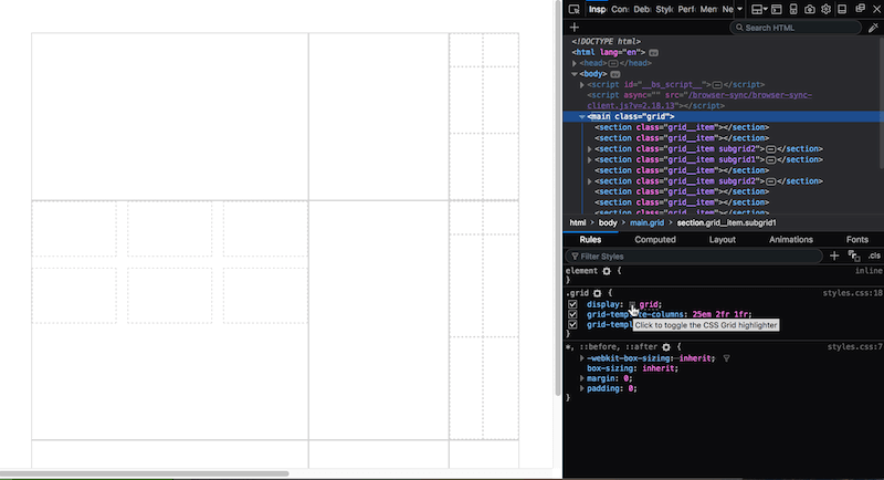 Toggle Grid overlay via Rules panel