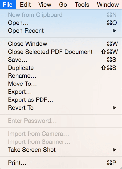 Mac OS Modern Document Model file menu
