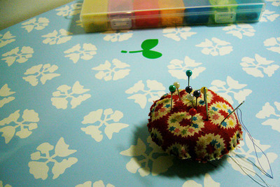Pins, Badges and Buttons - old pin cushion
