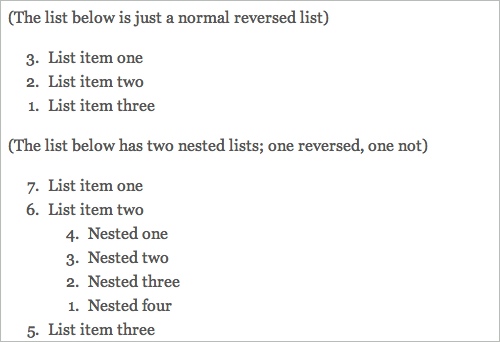 Reverse Ordered Lists in HTML5