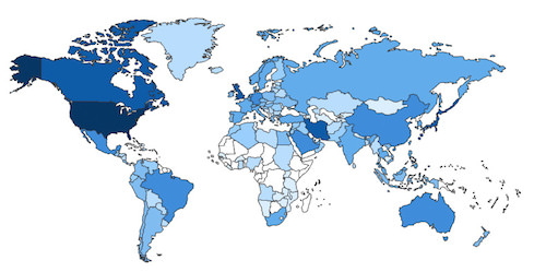 The map above shows Free Time usage around the world in 2013.