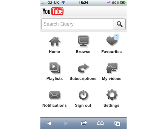 YouTube's HTML5-based mobile homepage