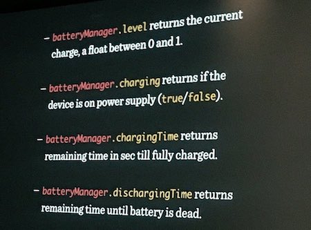 A slide on the interface of the Battery Status API