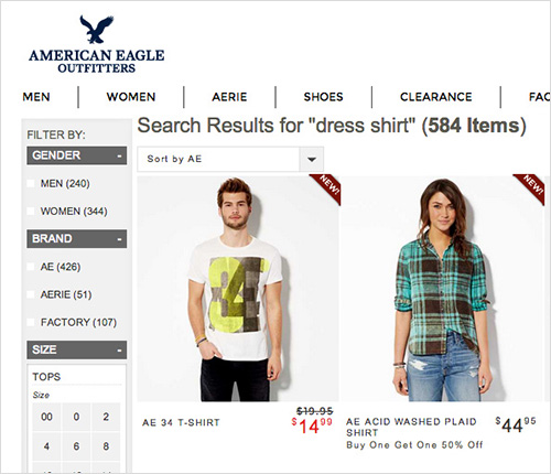 American Eagle Outfitter's search fail to understand Dress Shirt