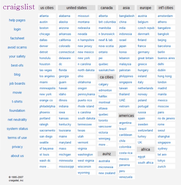 Craigslist Homepage