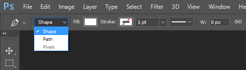 Pen tool set to create a Shape Layer