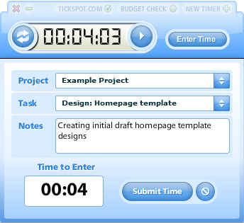 Screenshot of a Tickspot timer