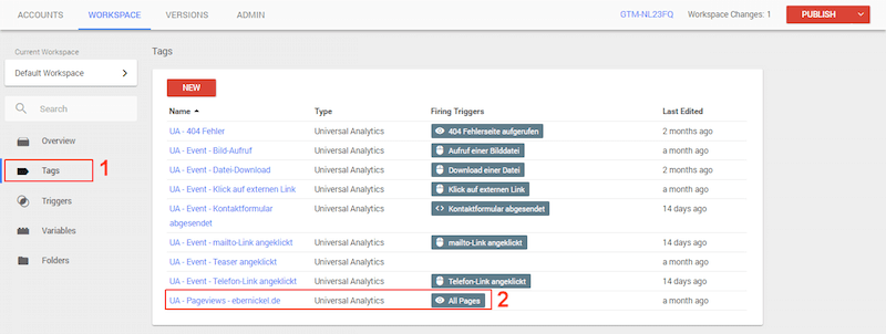 Enhancing the Pageview tag, step 1