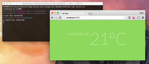 Browser showing temperature data