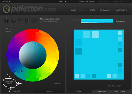 Screenshot of Paletton setting base color